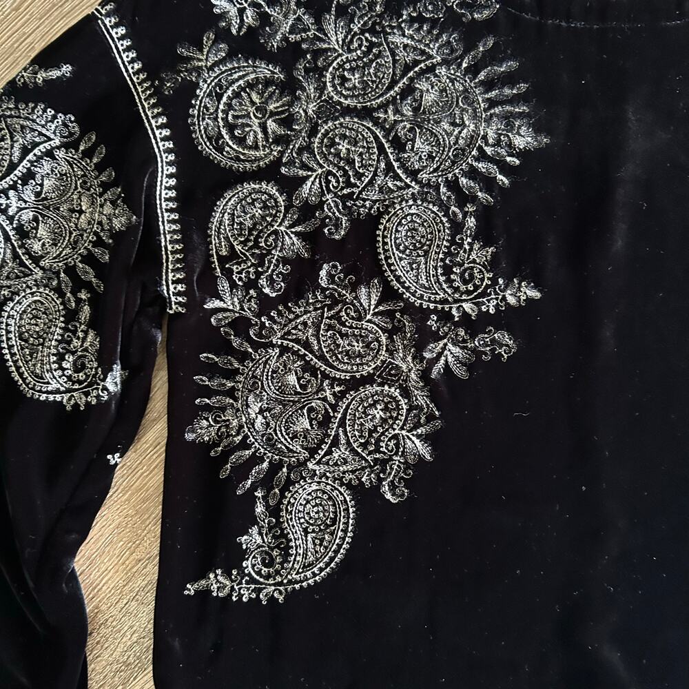 Sundance Size XS Velvet Boho Paisley Blouse Bell Sleeves silk blend - Picture 3 of 8